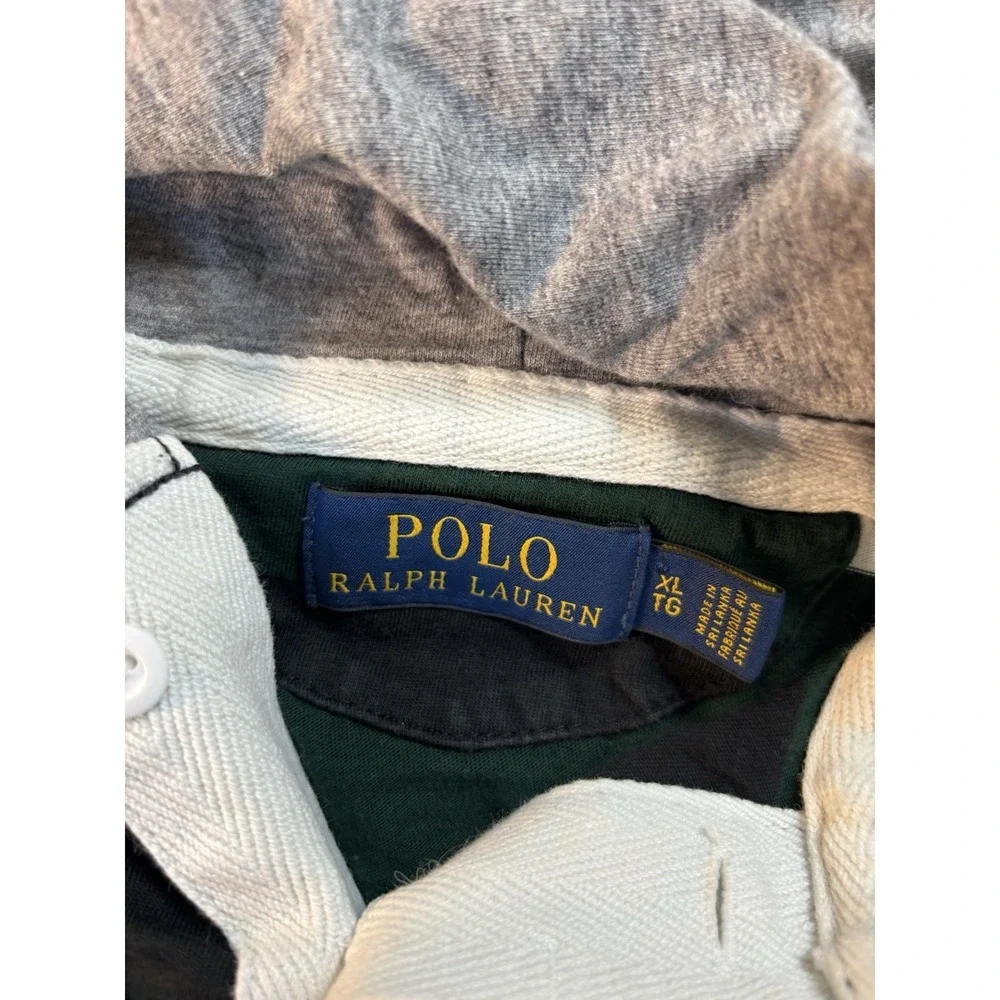 Polo Ralph Lauren Vintage Hooded Rugby Long Sleeve Striped Shirt SzXL